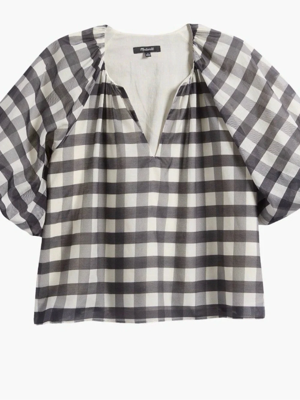 Madewell NWT Gingham Silk Bubble Sleeve Top size O
